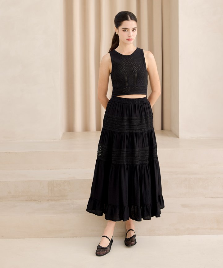 Claudette Tiered Maxi Skirt - Black