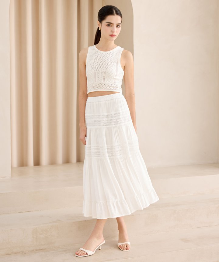 Claudette Tiered Maxi Skirt - White