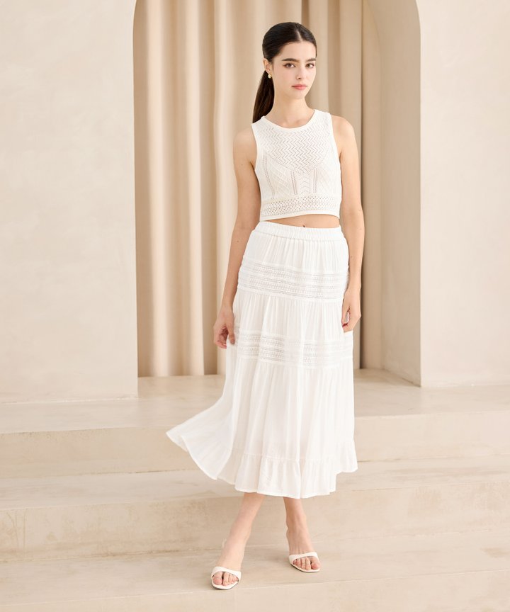 Claudette Tiered Maxi Skirt - White