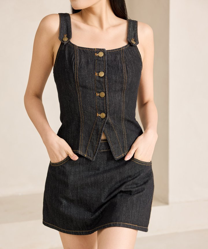 Como Denim Bustier - Black