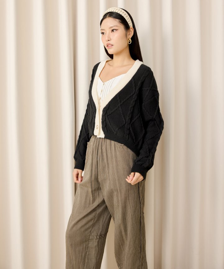 Courtney Cable Knit Cardigan - Black