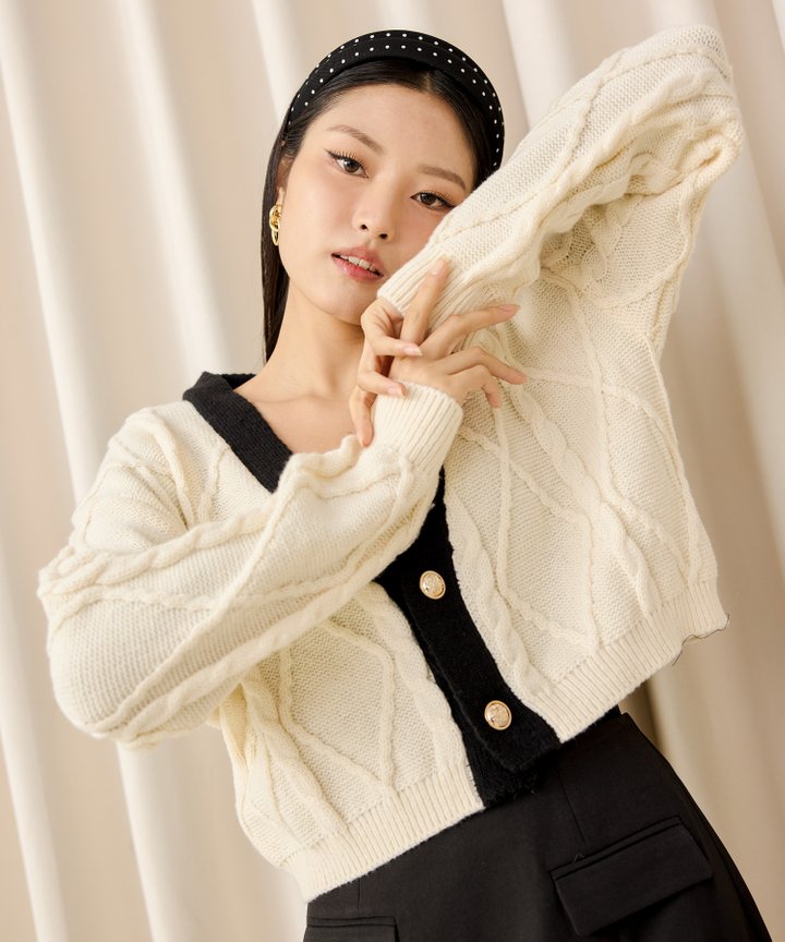 Courtney Cable Knit Cardigan - Cream