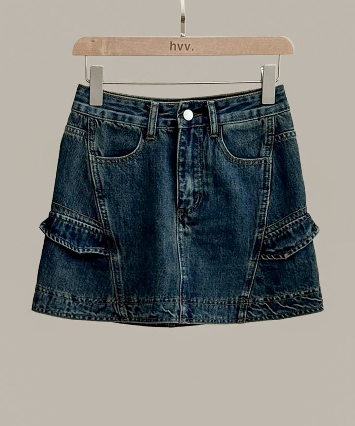 Dante Cargo Denim Skorts - Dark Wash