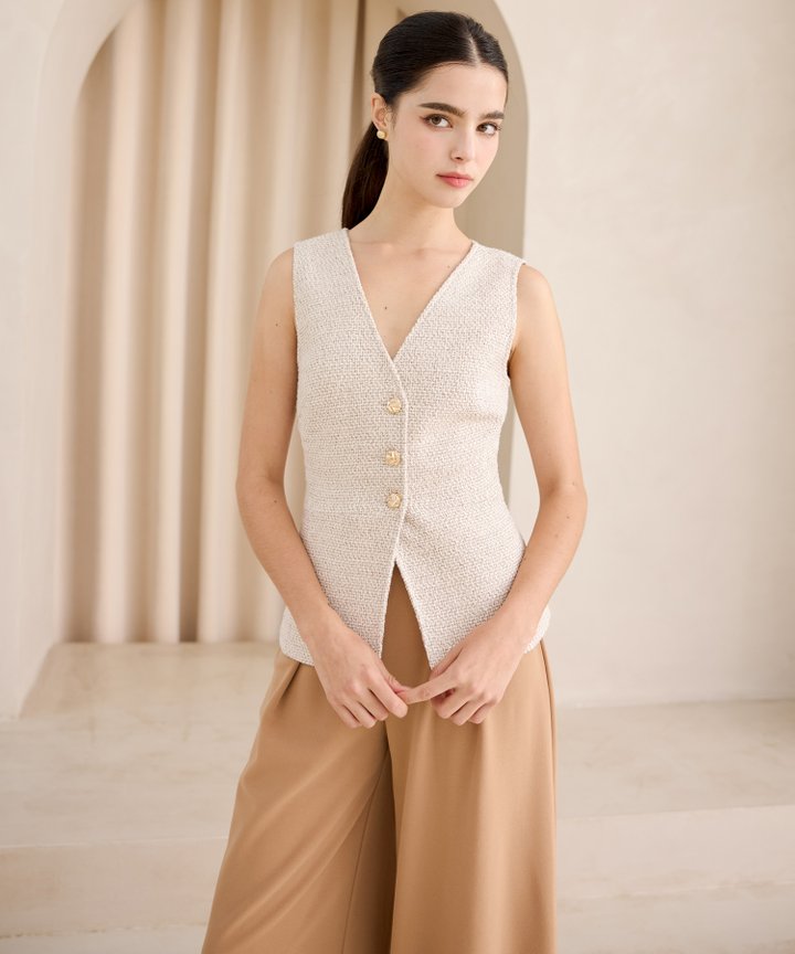 Lune Tweed Vest Top - Oat (Backorder)