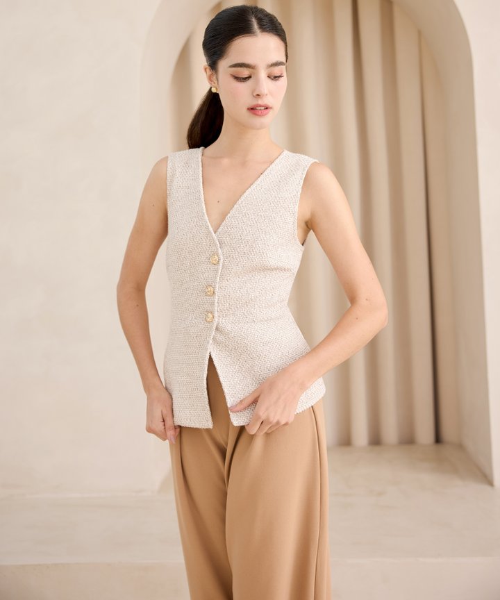 Lune Tweed Vest Top - Oat (Backorder)