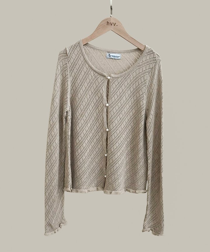 Maddi Pearl Button Cardigan - Taupe