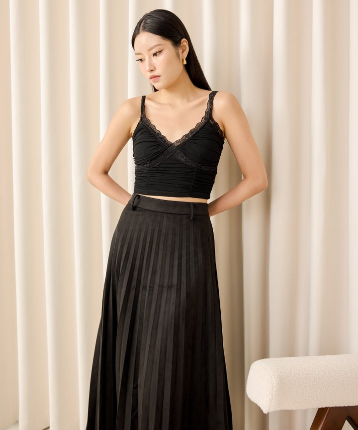 Olympia Pleated Midi Skirt - Black