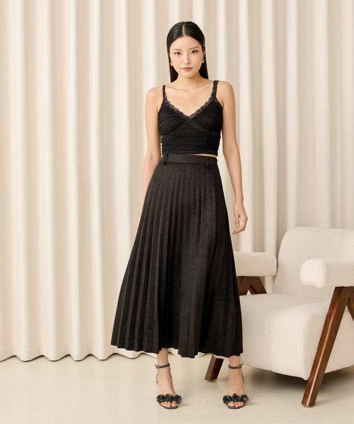 Olympia Pleated Midi Skirt - Black