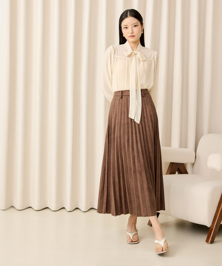 Olympia Pleated Midi Skirt - Espresso