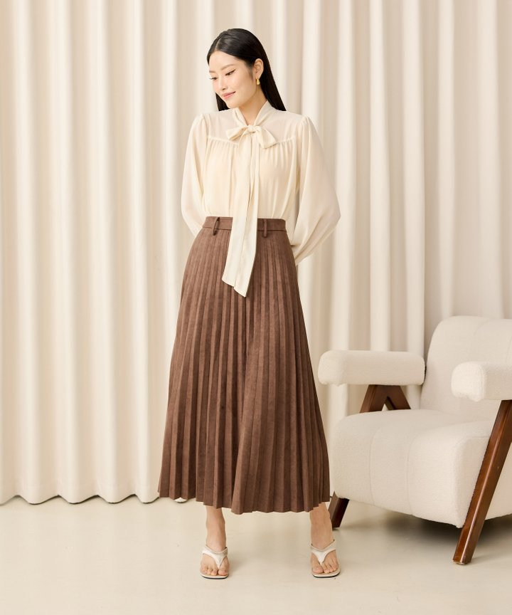 Olympia Pleated Midi Skirt - Espresso