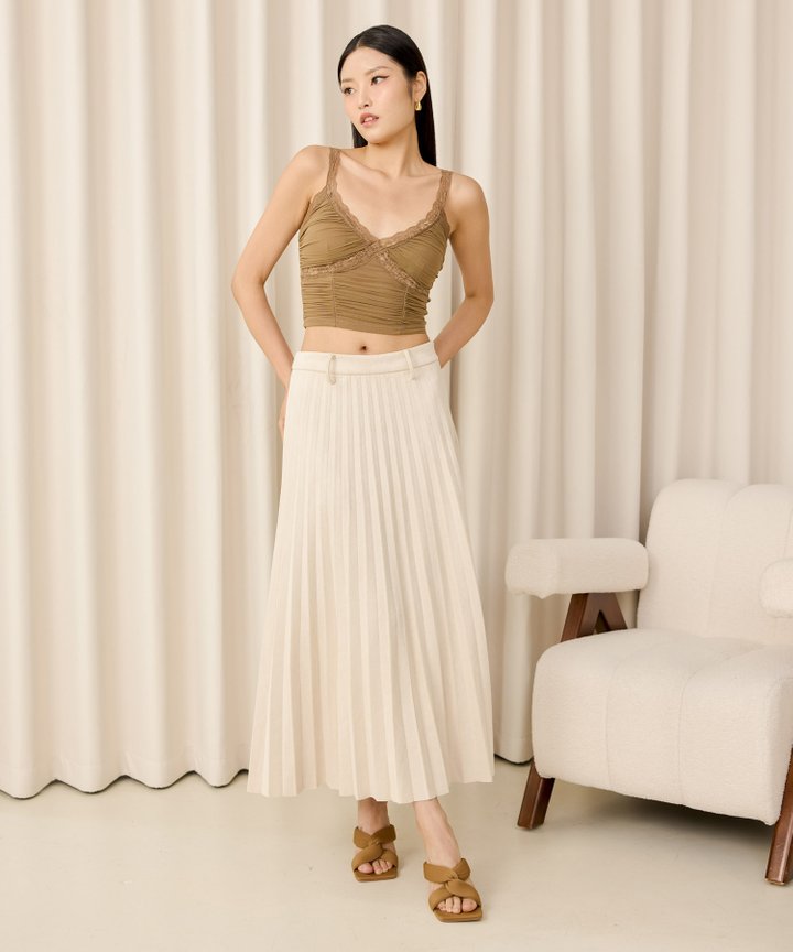 Olympia Pleated Midi Skirt - Oat