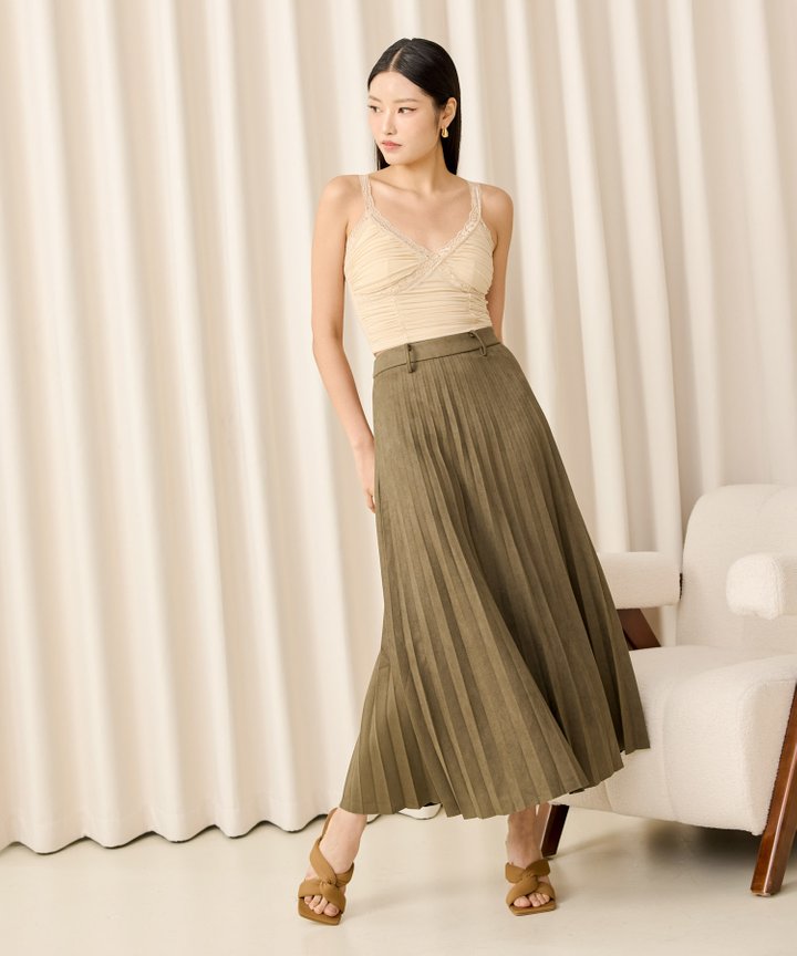 Olympia Pleated Midi Skirt - Olive