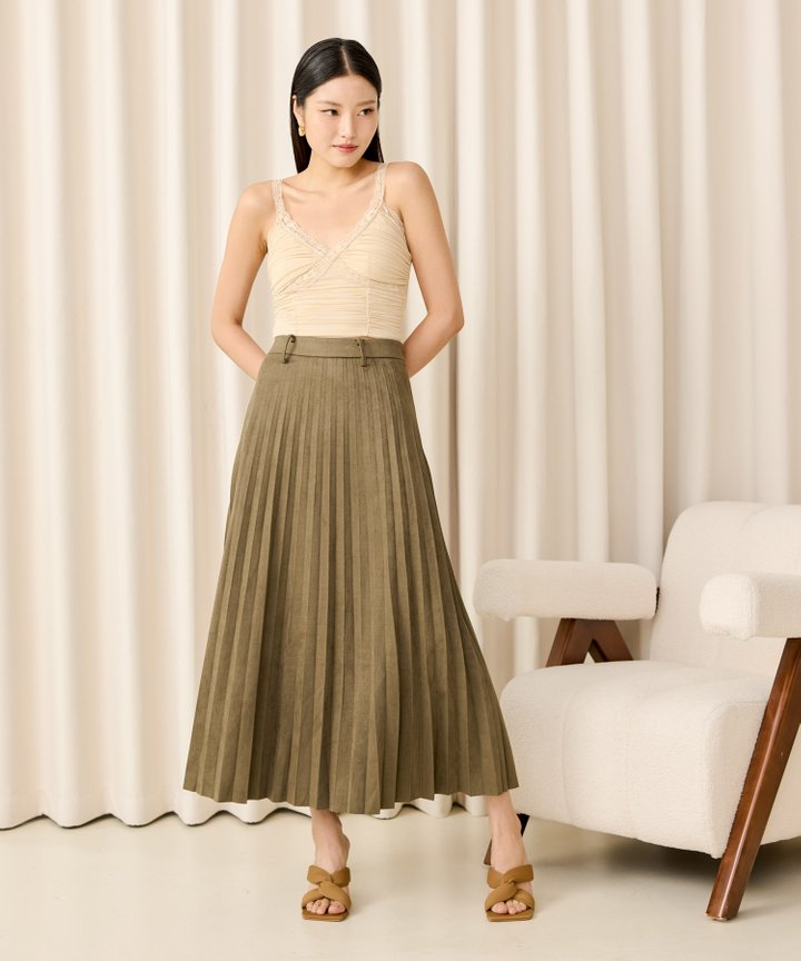 Olympia Pleated Midi Skirt - Olive