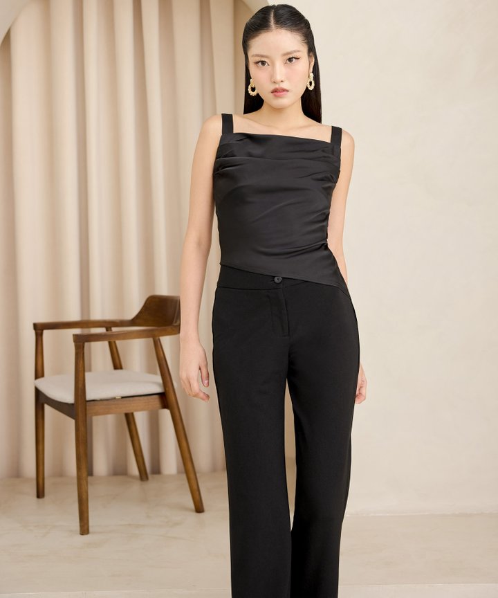 Athena Ruched Asymmetrical Top - Ice Black
