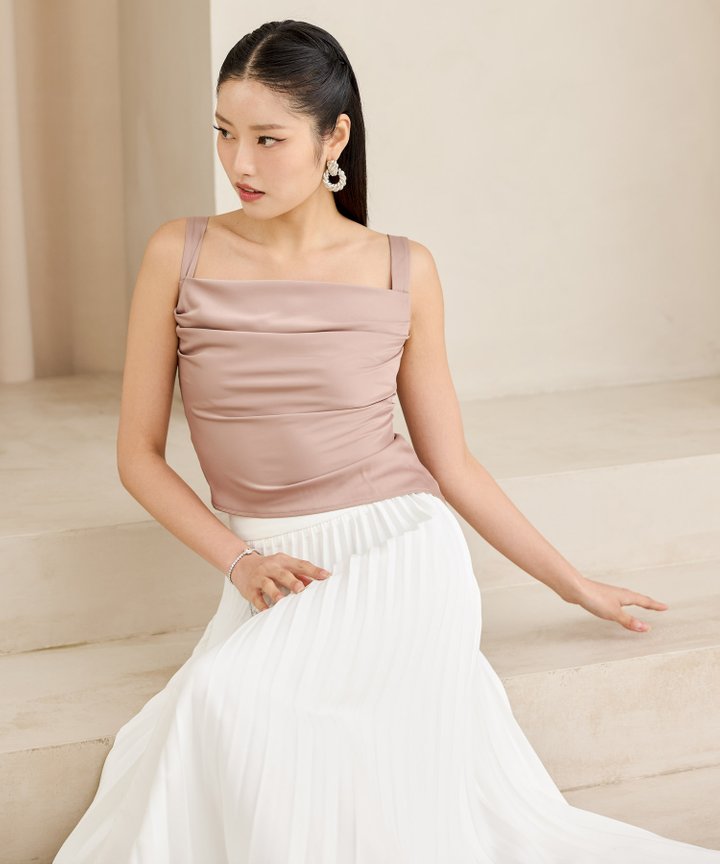 Athena Ruched Asymmetrical Top - Ice Dusk Pink