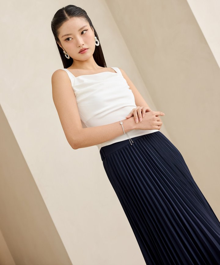 Athena Ruched Asymmetrical Top - Ice White