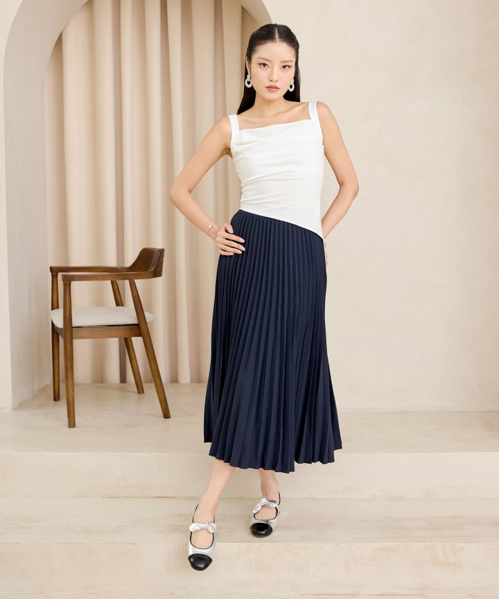 Athena Ruched Asymmetrical Top - Ice White