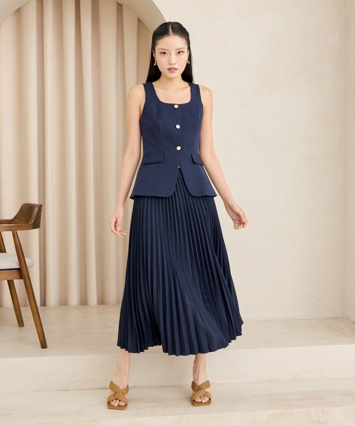 Delle Pleated Skirt - Midnight Blue