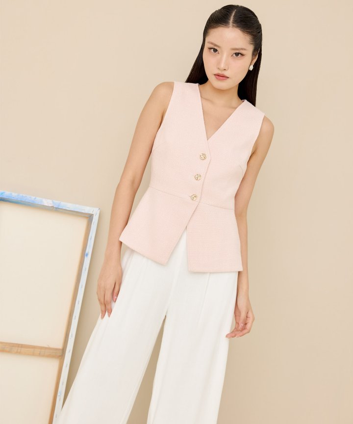 Lune Tweed Vest Top - Pale Pink
