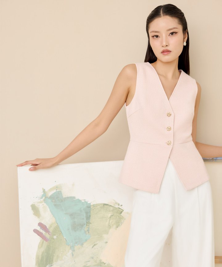 Lune Tweed Vest Top - Pale Pink