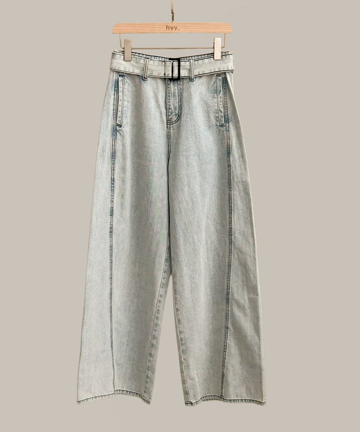 Moto Flared Belted Jeans - Light Wash