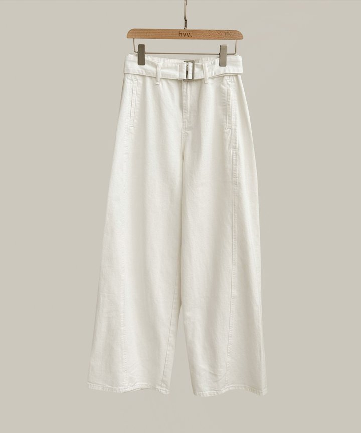 Moto Flared Belted Jeans - White