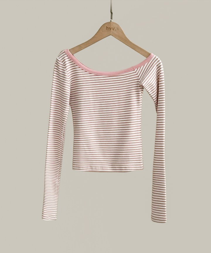 Reve Striped Off-Shoulder Top - Pale Pink