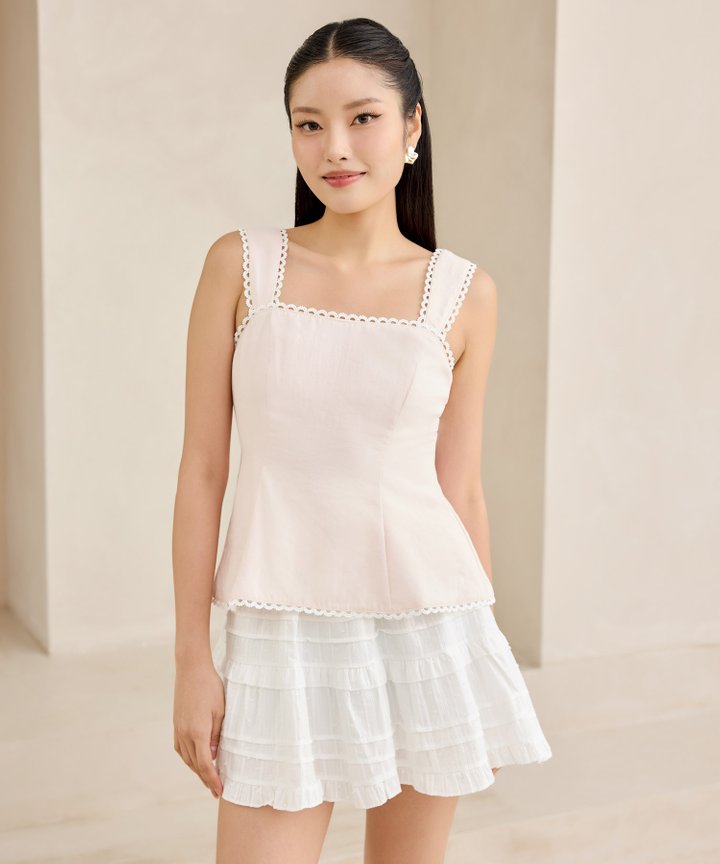 Bridgette Eyelet Trim Babydoll - Pink