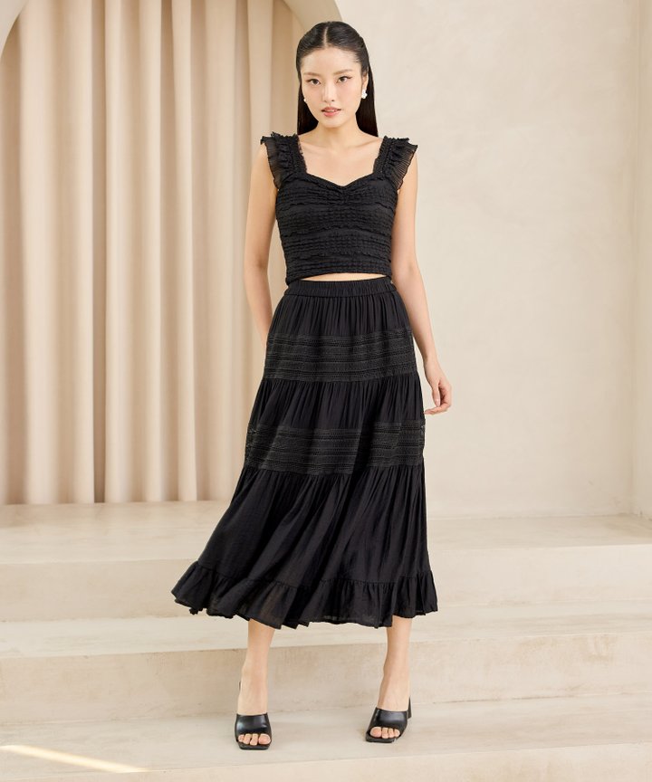 Claudette Tiered Maxi Skirt - Black