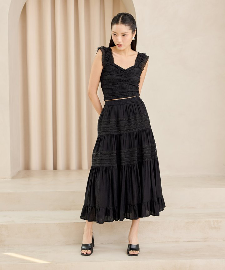 Claudette Tiered Maxi Skirt - Black