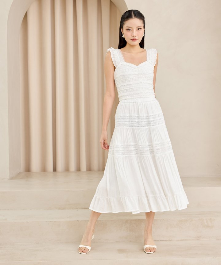 Claudette Tiered Maxi Skirt - White