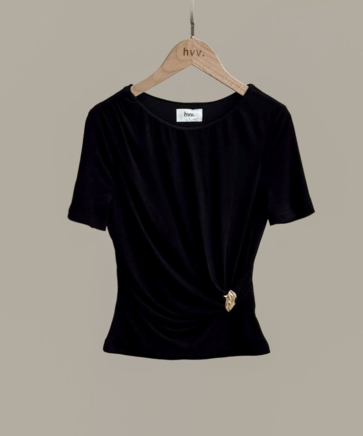 Cosmo Ruched Buckle Top - Black