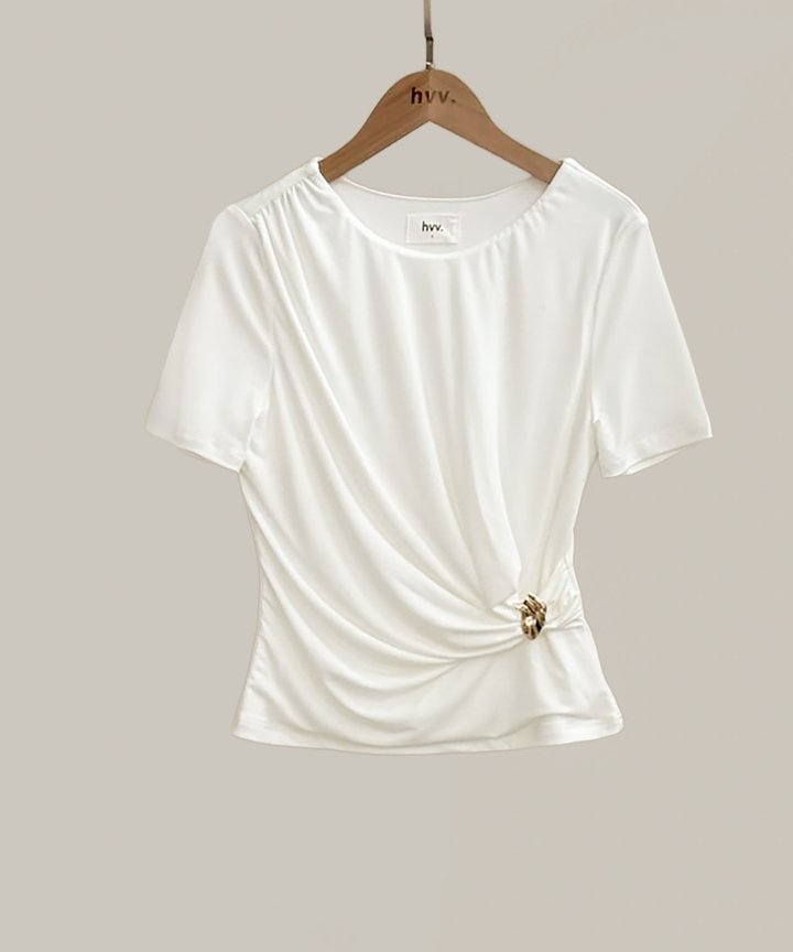Cosmo Ruched Buckle Top - White