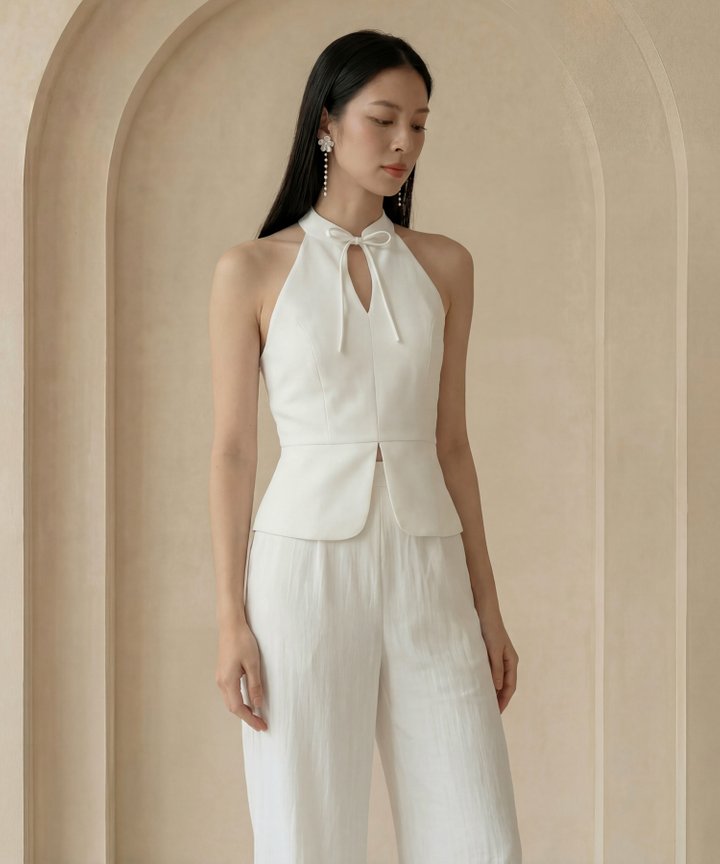 [HVVCNY2026] Lotus Linen Peplum Top - Off-White