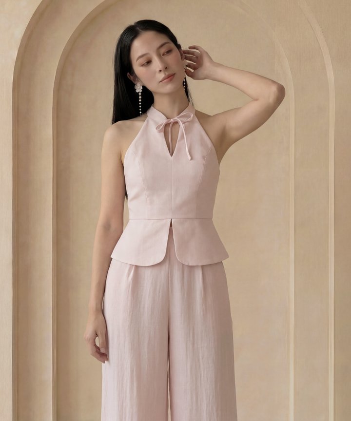 [HVVCNY2026] Lotus Linen Peplum Top - Pale Pink