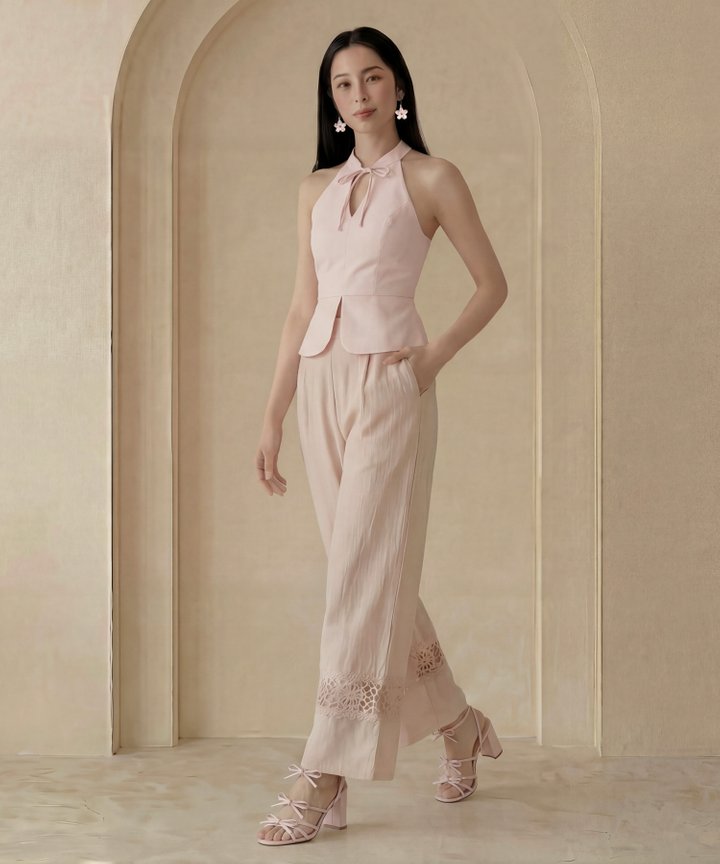 [HVVCNY2026] Lotus Linen Peplum Top - Pale Pink