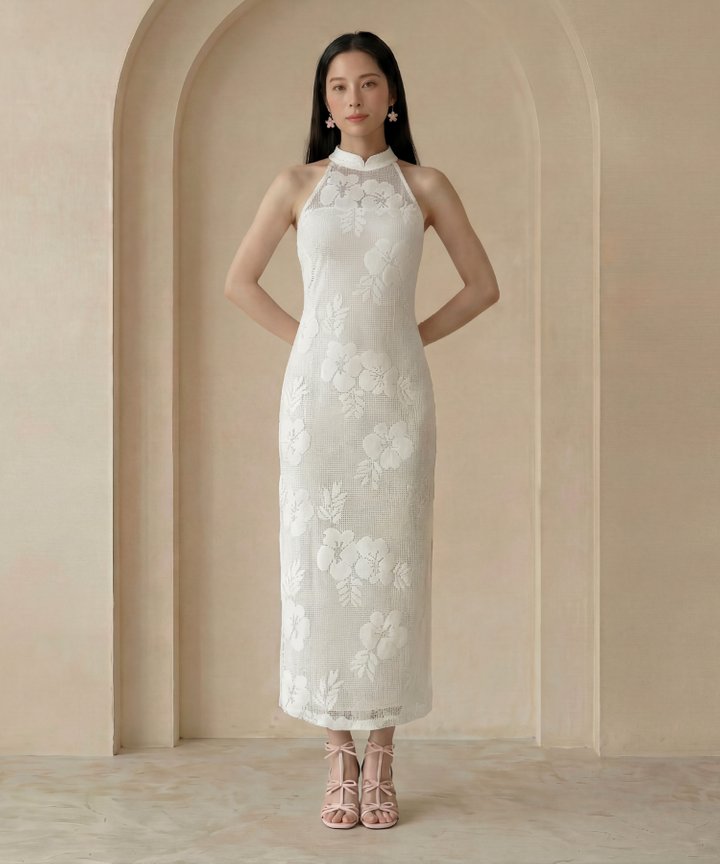 [HVVCNY2026] Portrait Floral Mesh Cheongsam - White