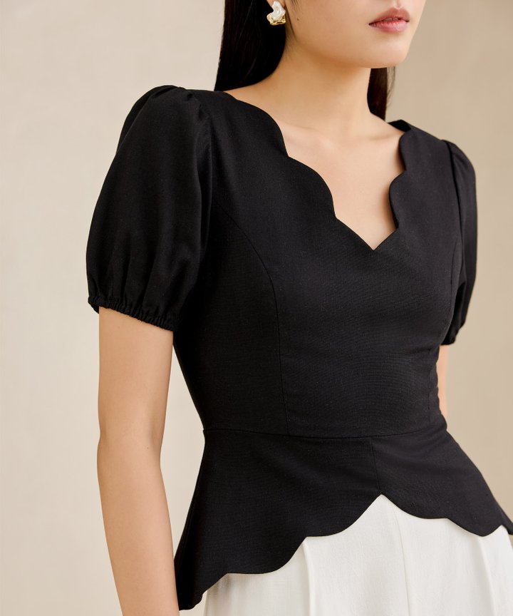 Scallop Peplum Top - Black