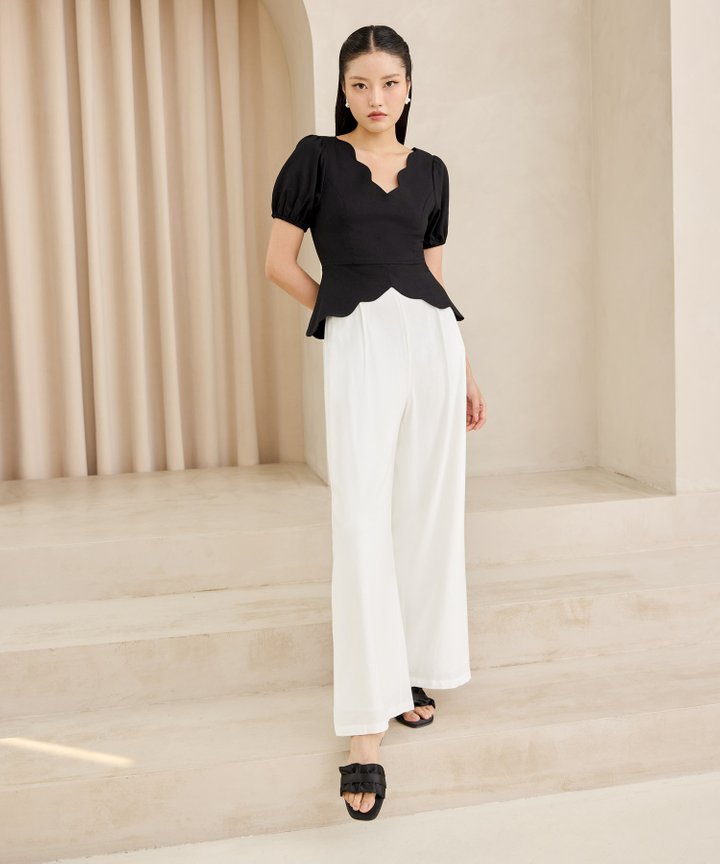 Scallop Peplum Top - Black