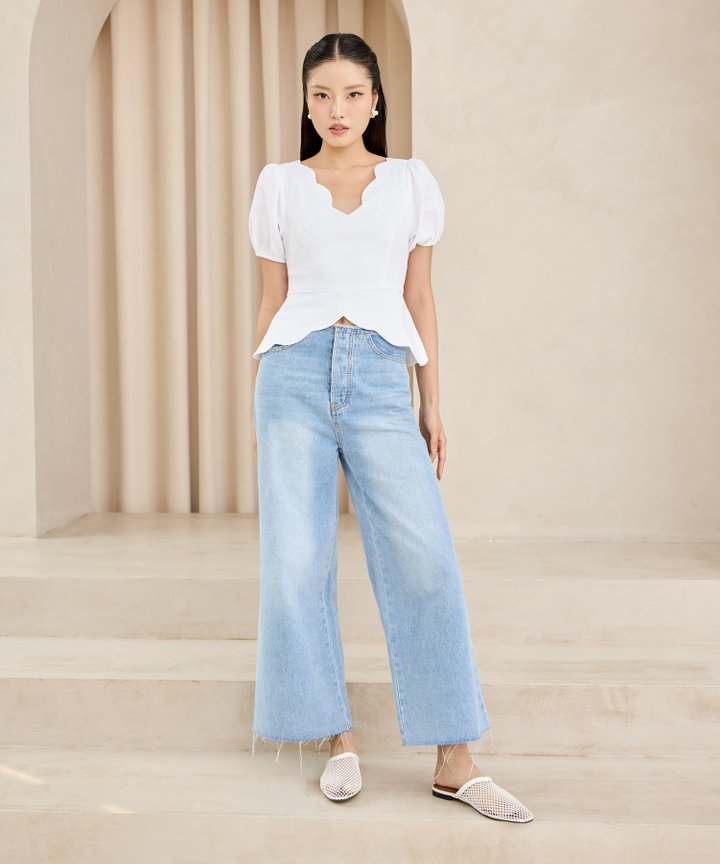 Scallop Peplum Top - White