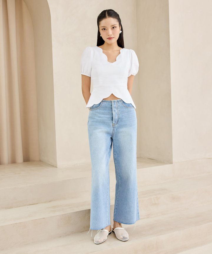 Scallop Peplum Top - White
