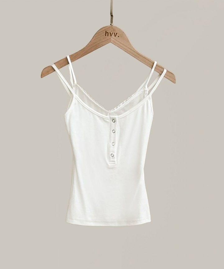 Vero Lace Overlay Tank - White