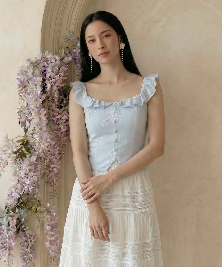 [HVVCNY2026] Willow Embroidered Top - Pale Blue