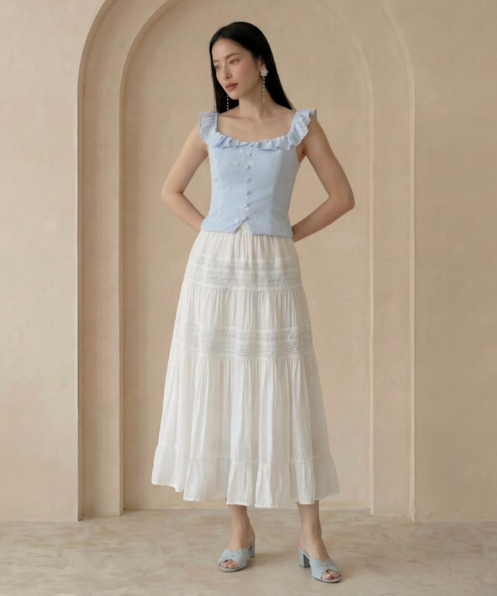 Claudette Tiered Maxi Skirt - White