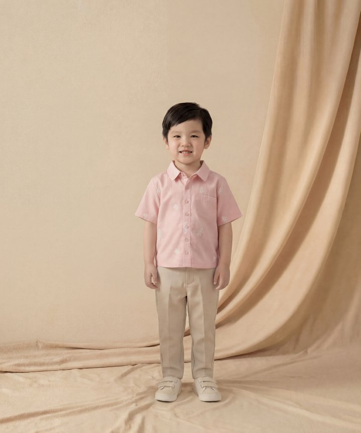 [HVVCNY2026] (KIDS) Brooks Embroidered Linen Shirt - Pink