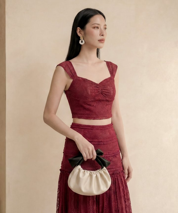 [HVVCNY2026] Chantilly Lace Bustier - Wine