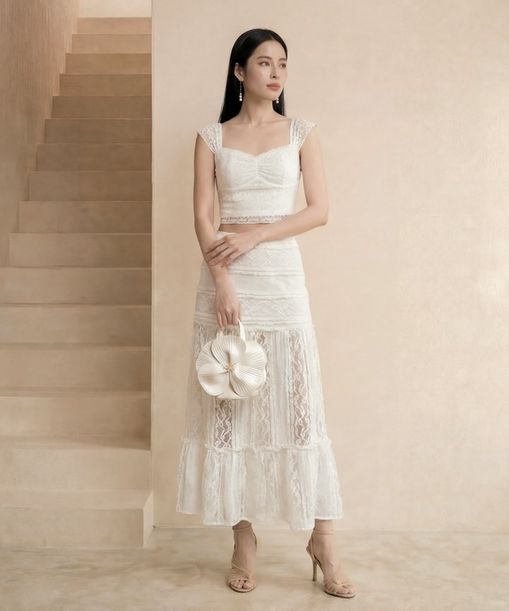 [HVVCNY2026] Chantilly Lace Maxi Skirt - White