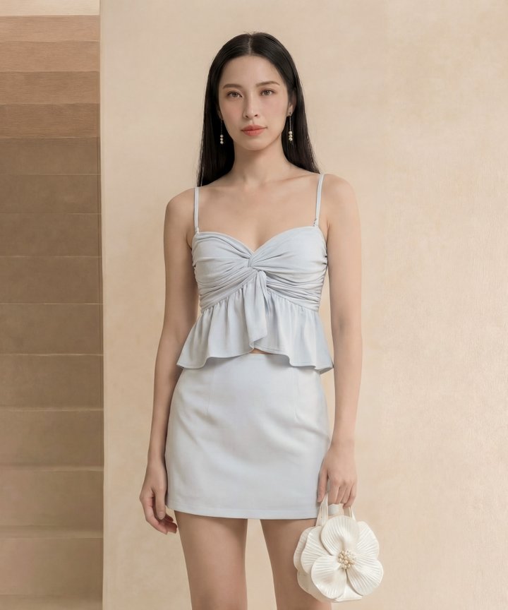 [HVVCNY2026] Dawn Ruched Babydoll Top - Ice Grey