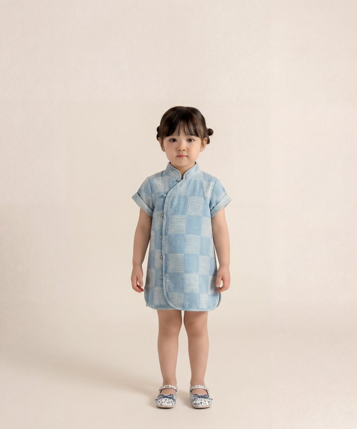 [HVVCNY2026] (KIDS) Monogram Denim Cheongsam - Light Wash