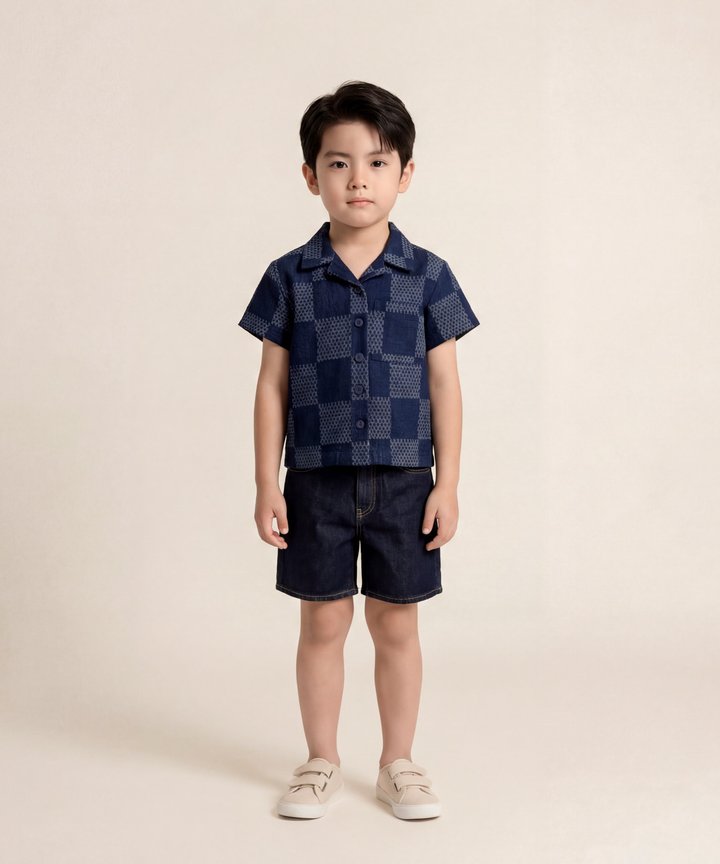 [HVVCNY2026] (KIDS) Monogram Denim Shirt - Dark Wash